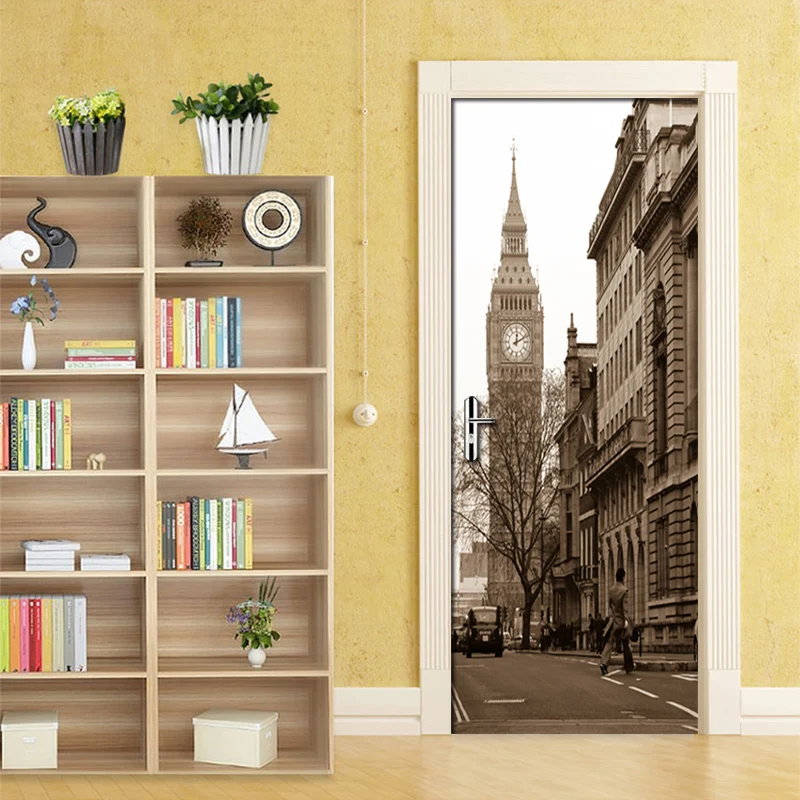 الحديثة 3D خلفيات مدينة عرض الشارع جدارية غرفة المعيشة غرفة نوم الباب لاصقة تزيين بولي كلوريد الفينيل ورق حائط مقاوم للماء لفة