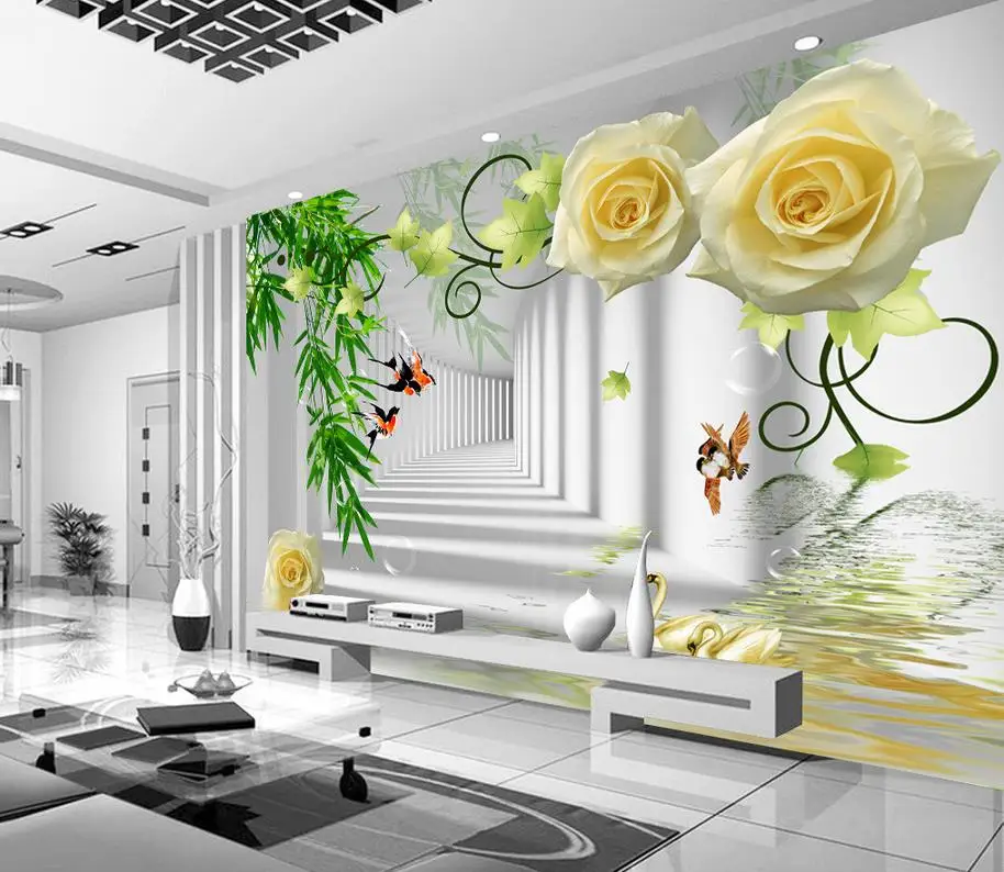 

Rose Fashion TV wall painting bamboo 3d wallpaper flower rose 3d wallpaper living room 3d mural wallpaper