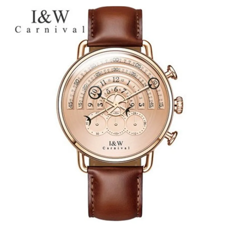 Carnival IW-reloj de lujo para hombre, cronógrafo con correa de cuero, diseño único de pasarela