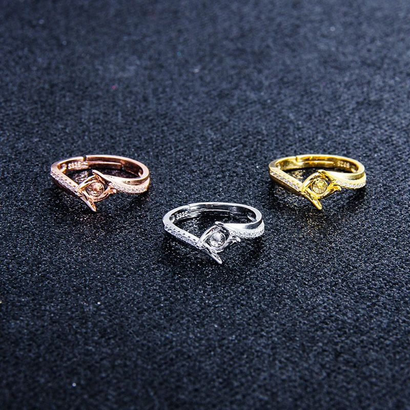 CLUCI 3pcs 925 Sterling Silver Zircon Ring for Women Silver 925 Pearl Ring Mounting Adjustable Ring Jewelry SR2192SB