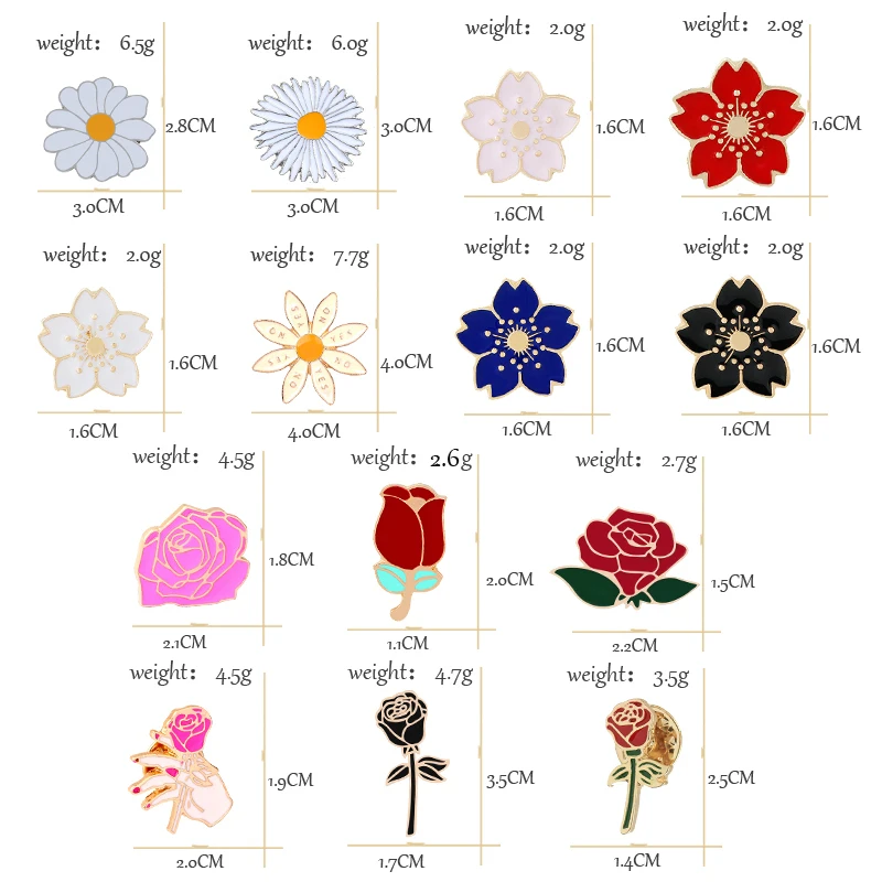 14 Style Charm Rose Enamel Pin Brooch Flower Cherry Blossom Daisy Brooches For Women Jackets Badge Accessories Couple Jewelry