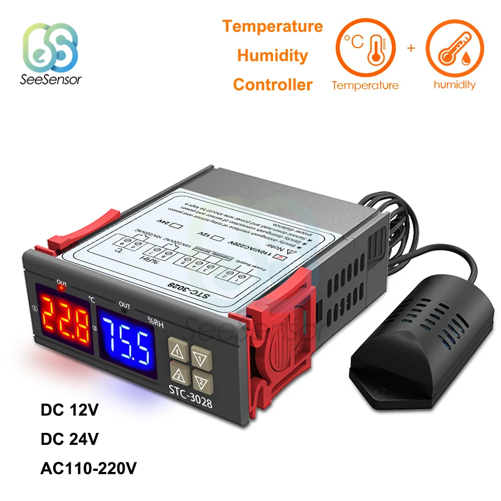 

STC-3028 Dual Digital Humidity Controller Temperature Controller for Fridge Thermostat Regulator 12V 24V 220V Thermometer