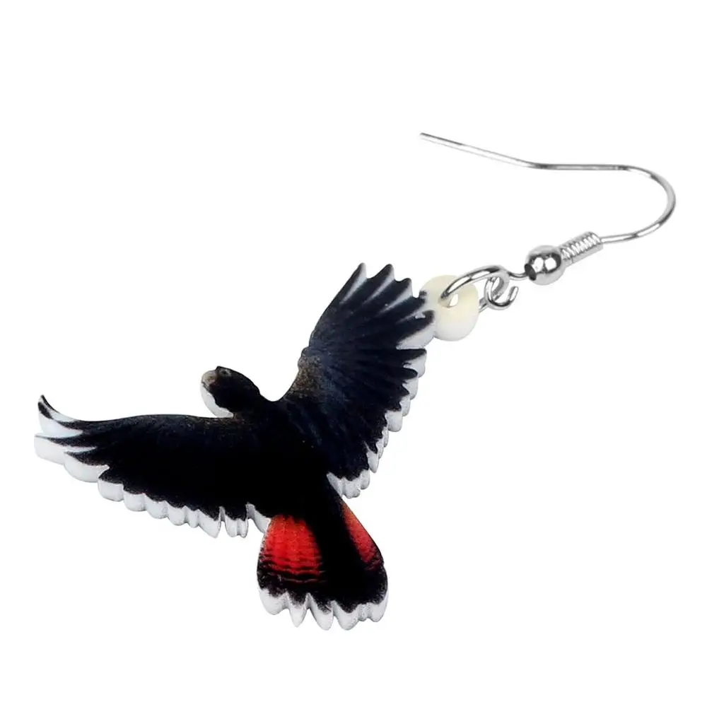 WEVENI Acrylic Australia Red-tailed Black Cockatoo Earrings Dangle Drop Unique Bird Jewelry For Women Lady Girls Gift Wholesale