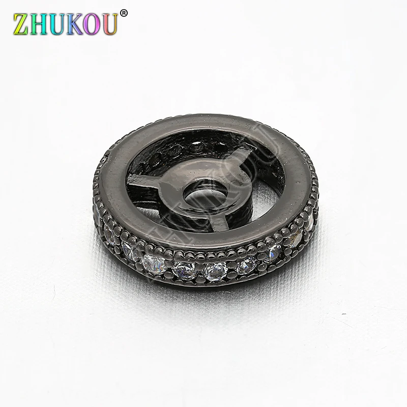 12mm Brass Cubic Zirconia Wheel Beads Charms for DIY Jewelry Findings Making, Hole: 2mm, Model: VZ132