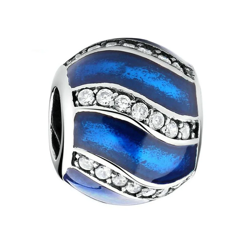 

Authentic 925 Sterling Silver Charm Bead Blue Wave Glaze Crystal Beads For Original Pandora Charm Bracelets & Bangles Jewelry