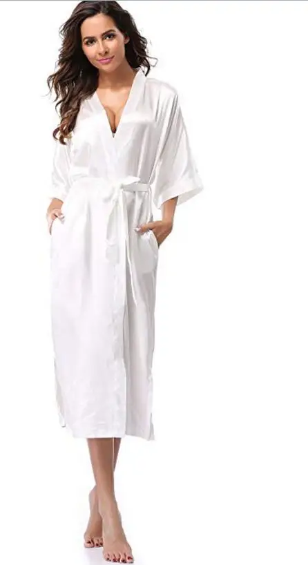 Women Silk Satin Long Wedding Bride Bridesmaid Robe Kimono Robe Feminino Bath Robe Large Size XXXL Peignoir Femme Sexy Bathrobe