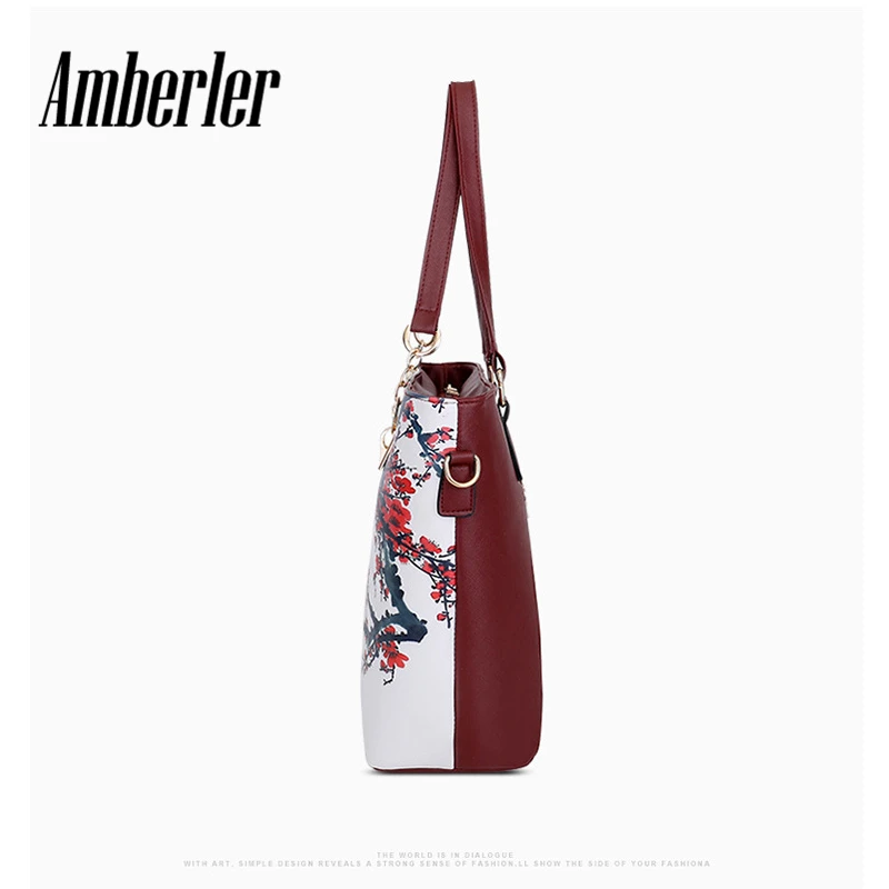 Amberler Luxury Women PU Leather Handbags Women Printed Bags Designer 6 Pieces Set Shoulder Crossbody Bags For Women Big Tote