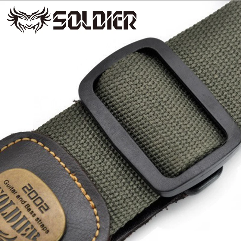 High Quality Soldier Cotton Leatherette Head Guitar Strap Electric Guitar Strap Bass strap Comfortable Cotton with Leather Ends