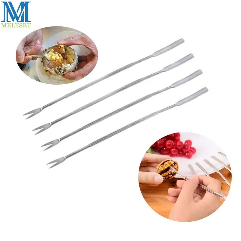 4Pcs/lot Lobster Crab Needle Stainless Steel Crab Fork Multifunctional Walnut Needle Fruit Fork Kitchen Gadgets Seafood Tools