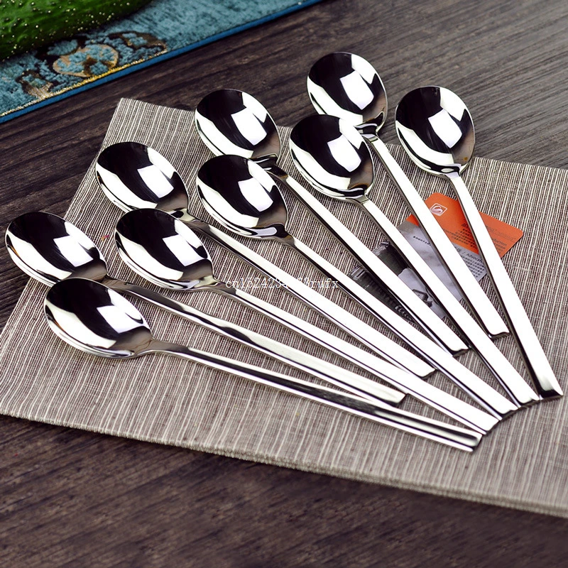 2 pcs Korean 304 Stainless Steel Dinner Spoon Kitchen Fork Restaurant Serving Spoon Long Handle Soup Scoop