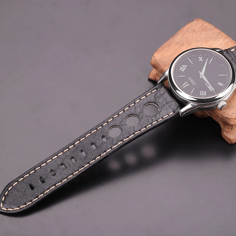 Correa de reloj de cuero genuino para mujeres y hombres, correa de reloj fina suave, 22mm, 24mm, negro, marrón, correa de reloj con hebilla de Pin
