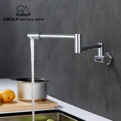 Pot Filler Chrome Kitchen Sink Wall Tap 100% Solid Brass Wall Mounted Kitchen Faucet Single Cold Swinging Spout FW001