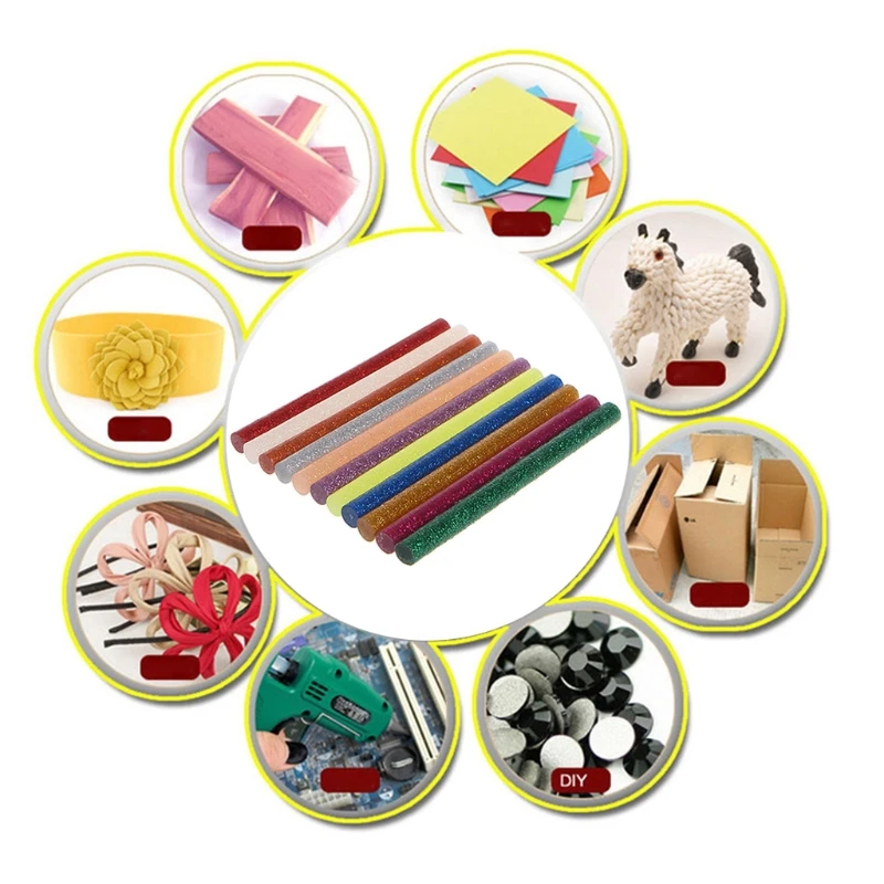 11pcs 7x100mm Hot Melt Glue Stick Mix Color Glitter Viscosity DIY Craft Toy Repair Tools