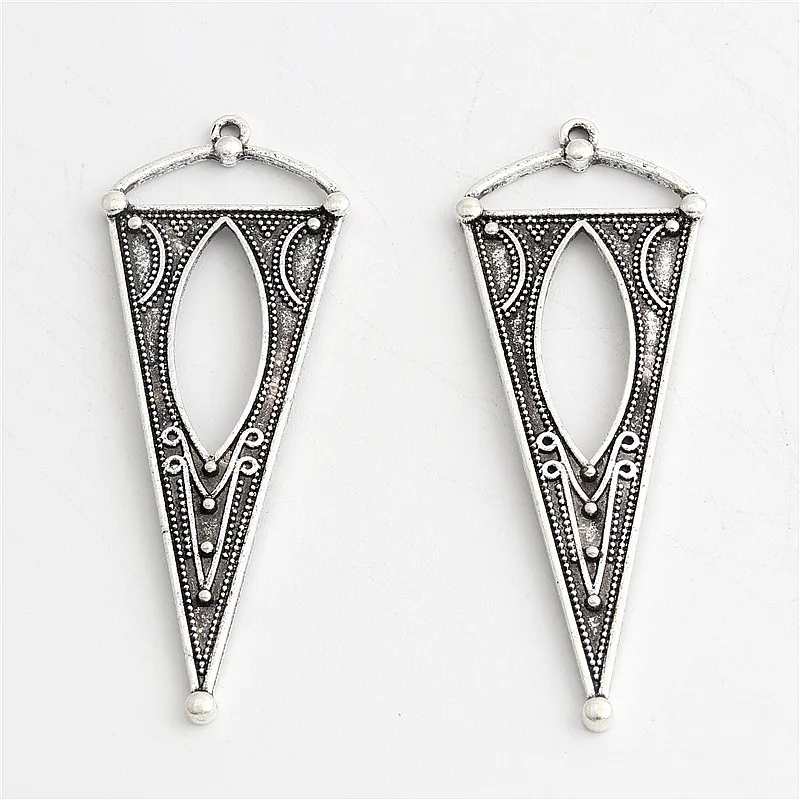 5pcs  Silver Color Large Inverted triangle Earing Charms With Hole Pendant Trendy Jewelry Finding Accessories 68x25.5mm A3016