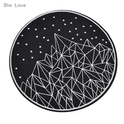 Chzimade Large Space Embroidered Iron On Patch Round Black Badge DIY Bag Hat Applique Craft