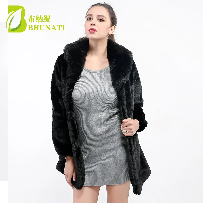 Dames Winter Zwart Nepbont Jas Dikker Warm Mode Dames Faux Mink Bontjassen Effen Kleur Lange Mouw Overjas Dames