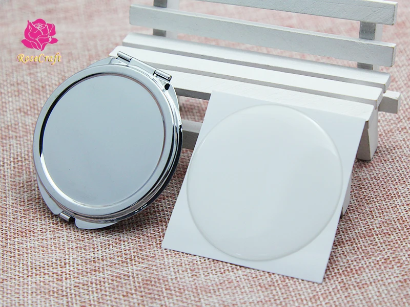 5 Kits de 50mm de plata en blanco compacto espejo redondo de Metal maquillaje espejo de bolsillo DIY regalo para Navidad + 50mm pegatina epoxi