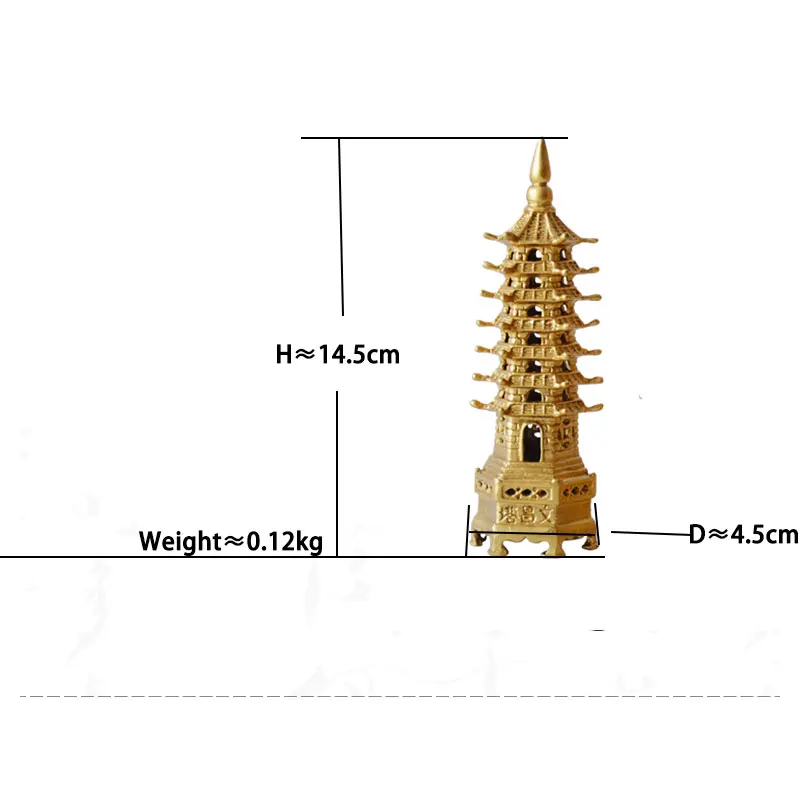 feng shui Decorating Metal 3D Model China Wenchang Pagoda Tower Statue Souvenir Gift Home Decoration Copper Handicraft