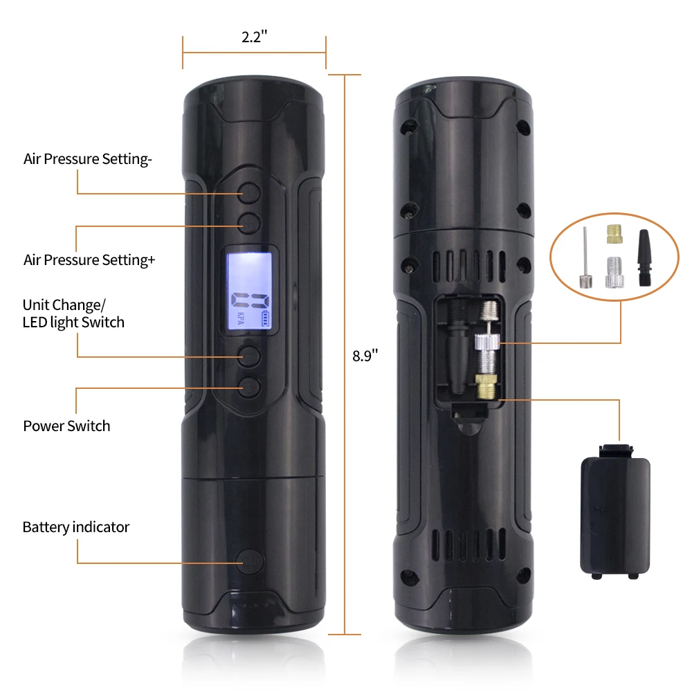 12V Air Compressor 150 PSI Tire Inflator for Car Motor Bicycle Tire Pump with Tire Gauge LED Light Power Bank