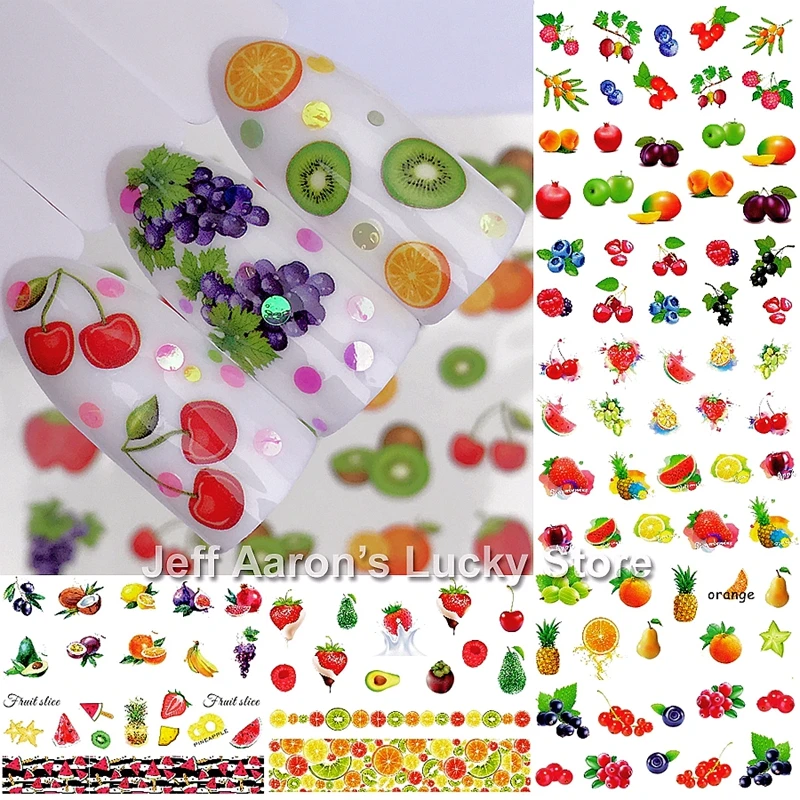 

12 Sheets Beauty Water Transfer Nail Sticker Decals Manicure Nails Sticker Art Decorations Supplies Tool Fruit Juice Designs