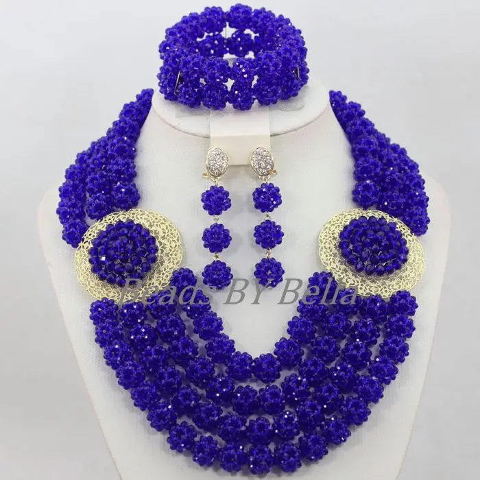 Chunky Nigerian Wedding African Beads Jewelry Set Crystal Beads Jewellery Sets Royal Blue Balls Necklace Free Shipping ABF719