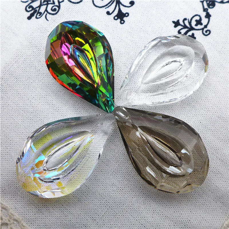 38mm peacock feather shape crystal pendants chandelier pear water drop AB coating decoration parts lamp glass curtain DIY 12pcs