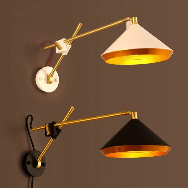 Black/White Vintage Loft Wall industrial Lamp American Country Retro Adjustable Wall Light Bedside Reading Study Living Room E27