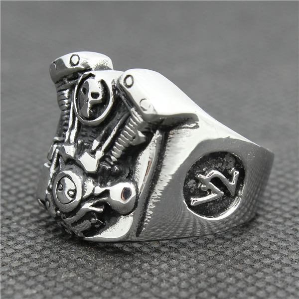 316L Stainless Steel Engine Biker Ring Mens Motorcycle Engine Biker Ring Cool