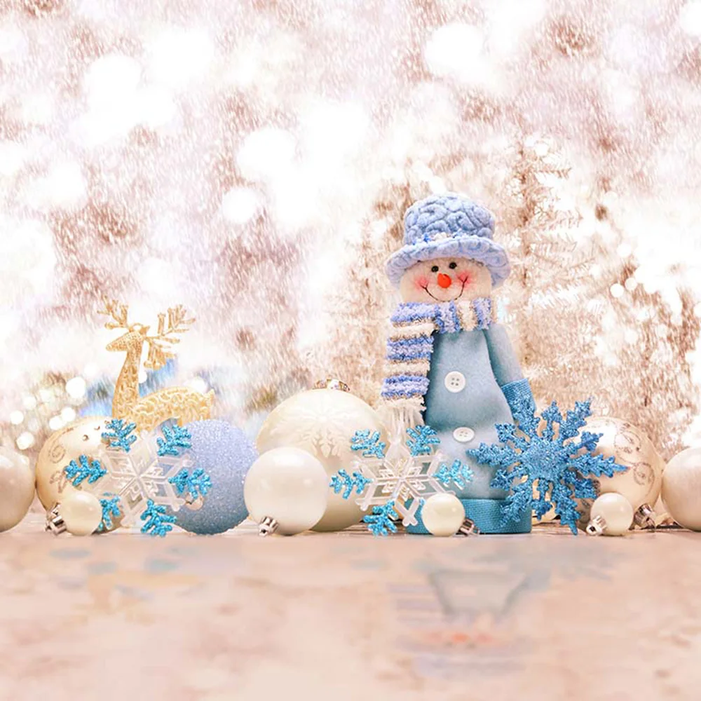 

Bokeh Polka Dots Kids Christmas Backdrop Printed Balls Blue Snowflakes Snowman Newborn Baby Shower Props Photo Studio Background