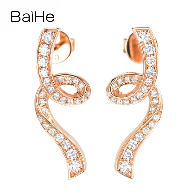 

BAIHE Solid 14K Rose/White Gold H/SI Natural Diamond Stud Earrings Women Wedding Engagement Trendy Fine Jewelry pendientes mujer