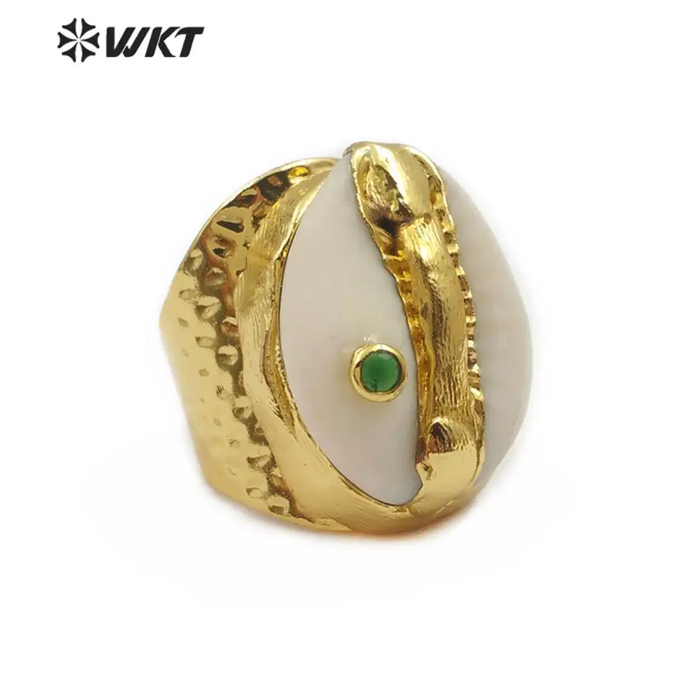 WT-R335 New Style Beautiful Natural Cowrie CZ Irregular Shape Ring With 18k Real Gold Plated For Women  Jewelry Gifts