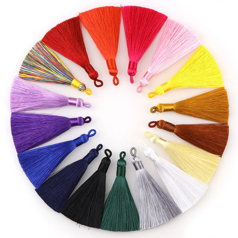 5Pcs/set 80mm Long Mix Color Cotton Silk Tassel With Hole Brush For Earring Charm Pendant Satin Tassels Women DIY Jewelry