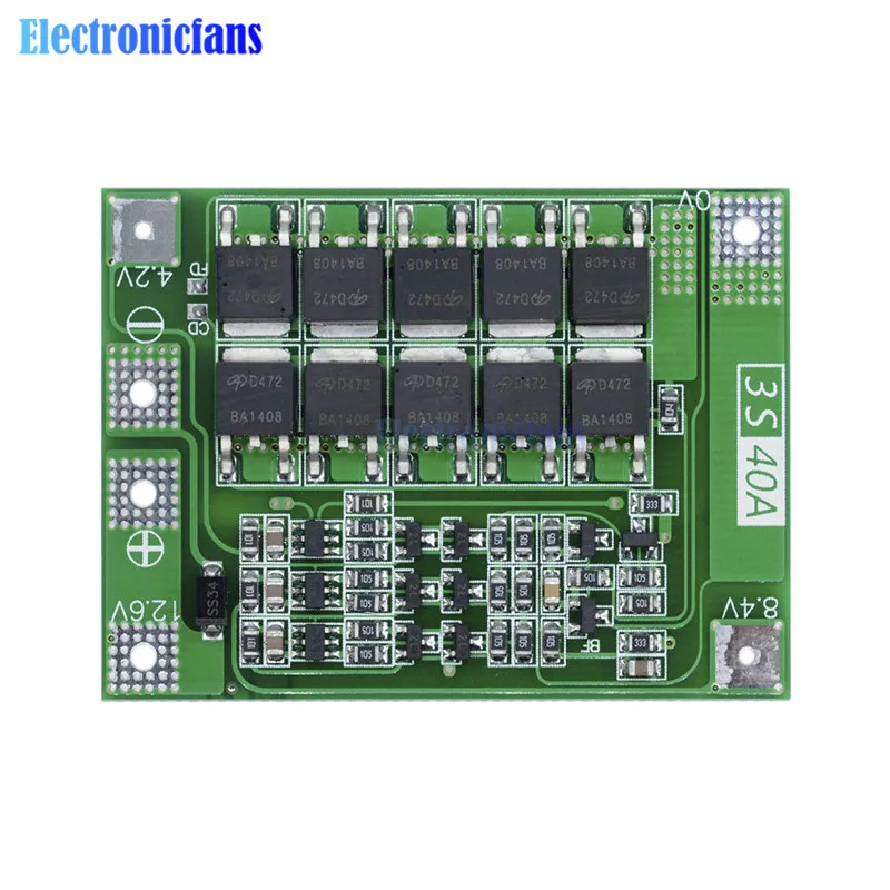 3S 40A Li-Ion LITHIUMแบตเตอรี่แผงป้องกันเครื่องชาร์จPCB BMSสำหรับ 40A Currentเจาะมอเตอร์ 11.1V 12.6V lipo CELLโมดูลEnhanced