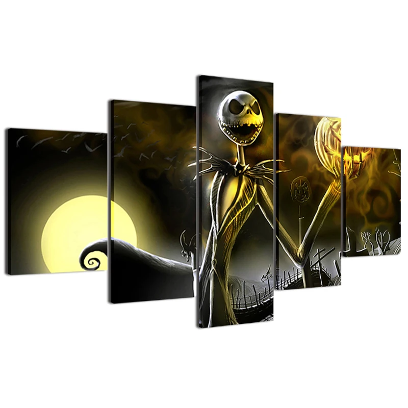 

Canvas Wall Art Pictures Home Decor Living Room Halloween Poster 5 Pieces Printed Nightmare Before Christmas Painting No Frame