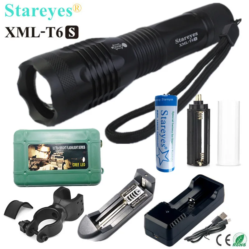 

1 Piece Super Bright XML-T6S 4000LM LED Torch lamp Zoomable light LED Flashlight 18650 battery Charger bike holder box