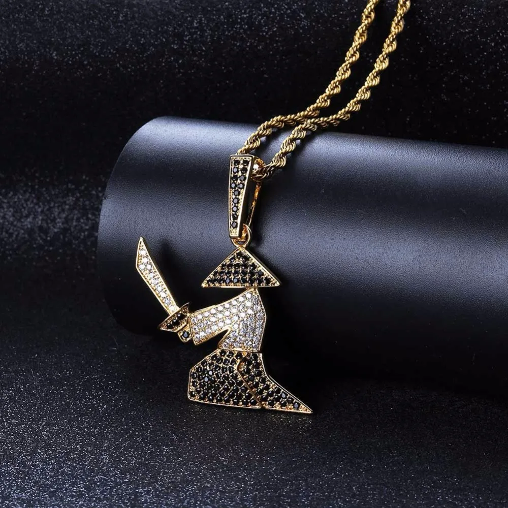 Micro Paved CZ Rhinestone Bling Ice Out Hats Samurai Oriental Warrior Pendants Necklaces for Men Hip Hop Rapper Jewelry view 4