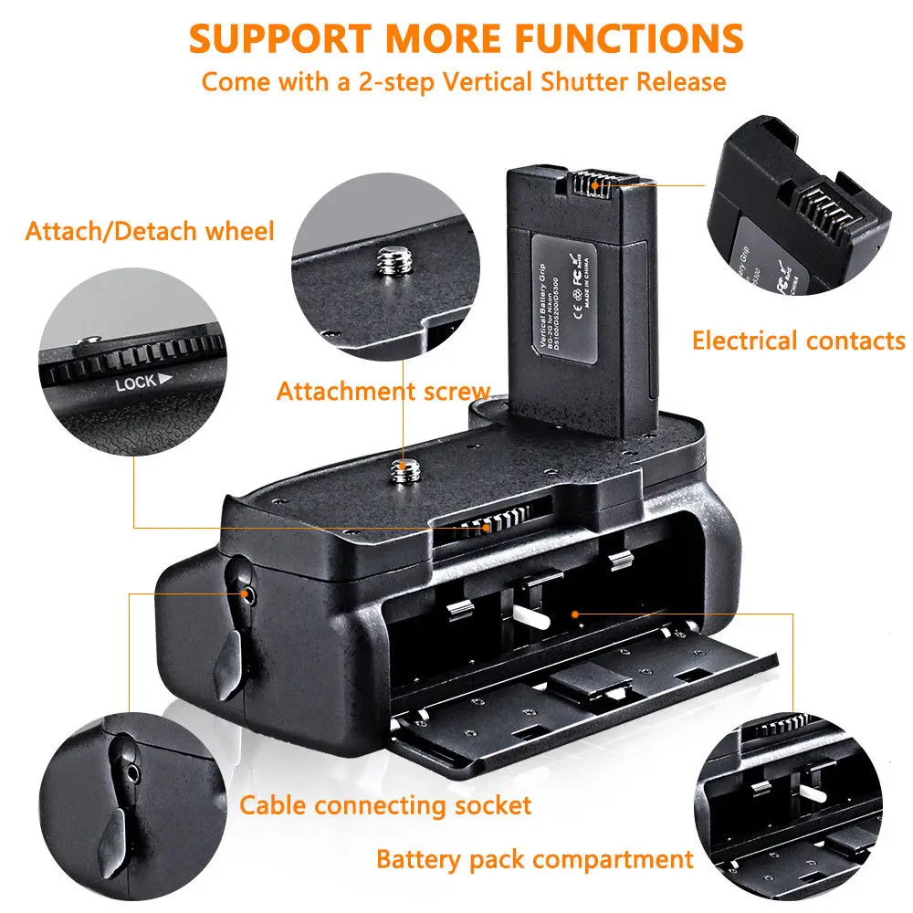 JINTU Power Battery Grip otturatore supporto mano per NIKON D5100 D5200 D5300 + 2pcs decodifica EN-EL14 Kit batteria DSLR
