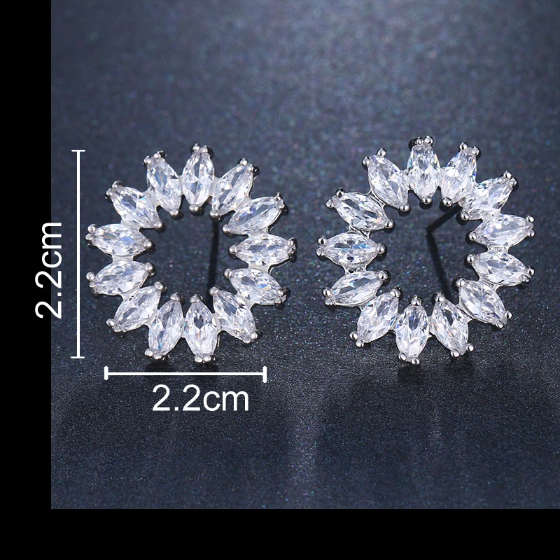 EMMAYA Authentic Silver Color Dazzling Stud Earrings With Clear CZ Jewelry for Bridal Wedding Jewelry