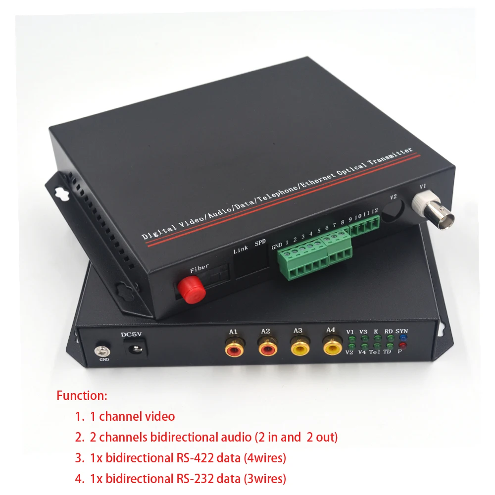 Video/Audio/RS422/RS232 Data Fiber Optic media Converters Transmitter and reciever 1 kit ,FC Singlemode 1310/1550, up 20Km