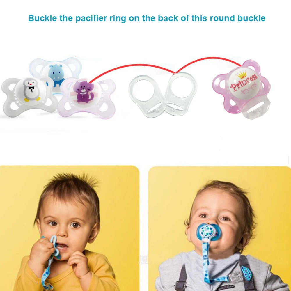 50pcs Clear Food Grade BPA Free Silicone Baby Pacifier Chain Clip Holder Rings Dummy Attache Sucette For Mam Button Pacifiers