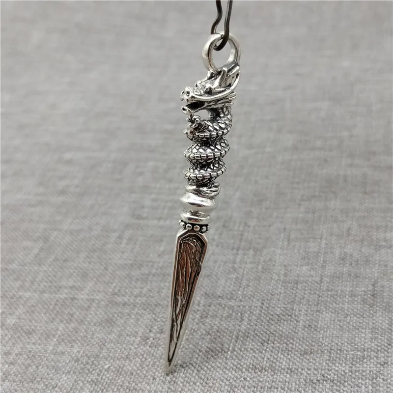 

925 Sterling Silver Dragon Phurba Dagger Pendant