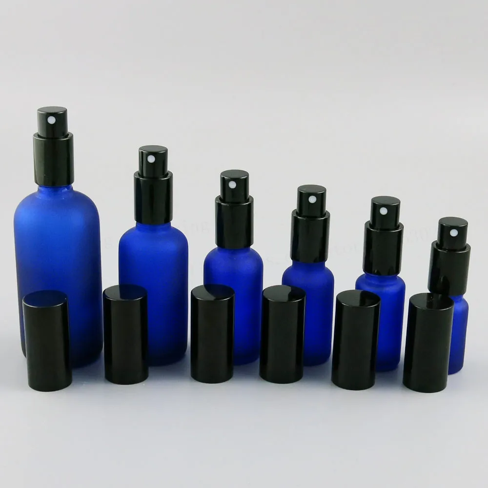 

200 x 100ml 50ml 30ml 20ml 15ml 10ml Frost Blue Mist Sprayer Glass Bottle 1oz 1/3oz Blue Bottle With Aluminium Mist Sprayer