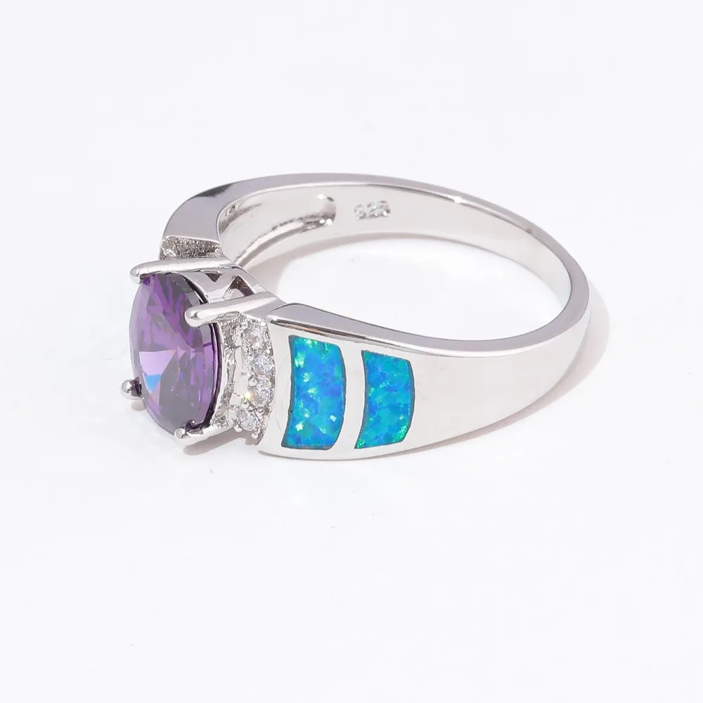 CiNily Vintage Blue Fire Opal Silver Plated Filled Rings Purple CZ Gem Clear Crystal Stone Lavish Large Party Jewelry Women Men