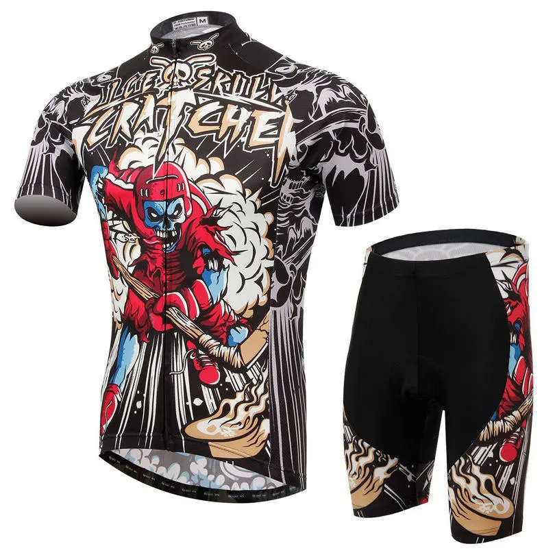 XINTOWN Pro Bike Jersey Bib Shorts Sets Red Skull Male Ropa Ciclismo Cycling Top Bottom Men Riding mtb Bicycle Clothing Suits