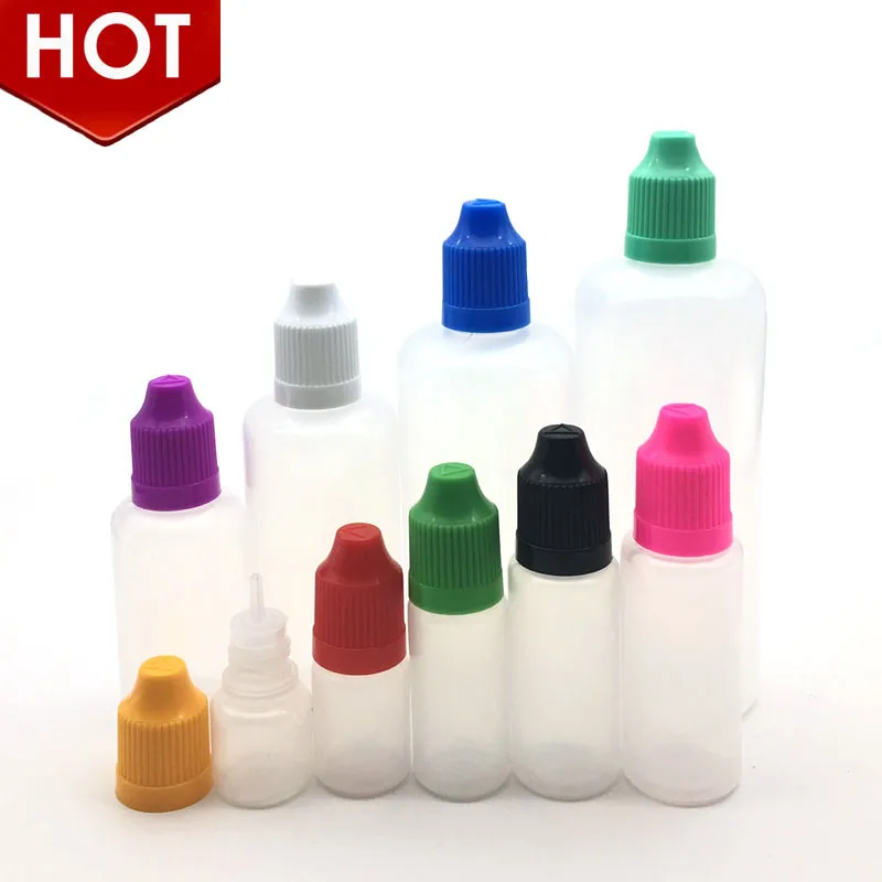 

100pcs 3ml 5ml 10ml 15ml 20ml 30ml 50ml PE Plastic Dropper Bottle Empty E Liquid Squeeze Bottle with Childproof Cap and fine Tip