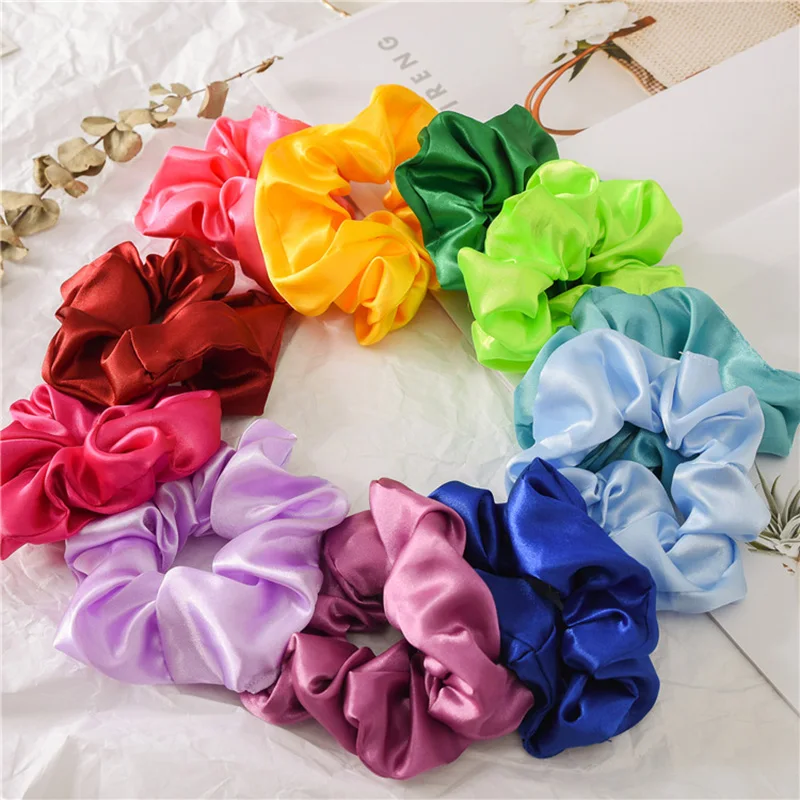 New 35 Pcs/Set Satin Hair Scrunchies Pack Women Elastic Hair Bands Girls Headwear Silky Ponytail Holder Solid Hair Accessories