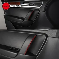 Leather Car Interior Door Handle Cover Hand Sewing Door Panel Handle Pull Trim Cover Protector for VW Touareg 2011-2018 Accessor