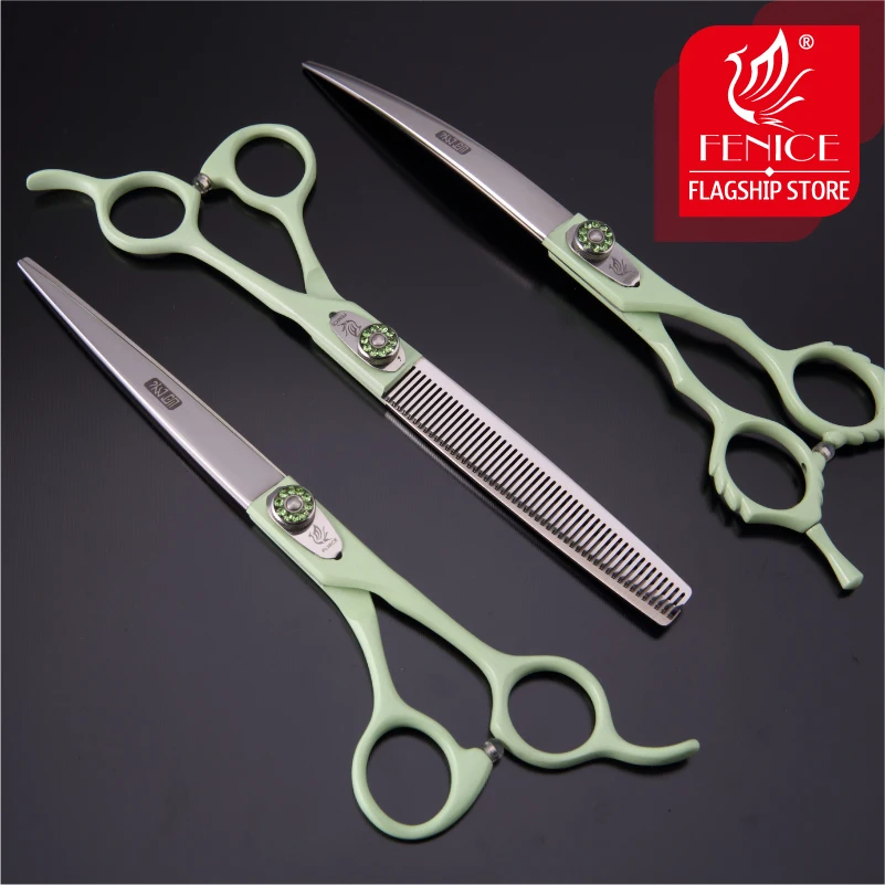 Fenice 7.0/7.5/8.0 Professional Dog Grooming Scissors Cutting Straight Curved Thinning Shears Set Kit Pets Tools for Pomeranian