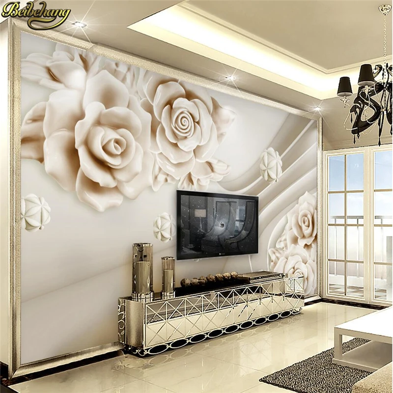 

beibehang Custom photo wallpaper mural 3d three-dimensional relief jade rose flower TV background wall papel de parede