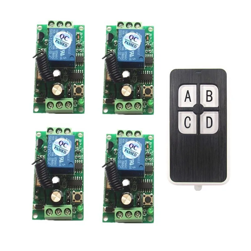 DC12V 1CH 10A RF Wireless Remote Control Switch System teleswitch 1 transmitter & 4 receiver relay Receiver Smart Home Switch